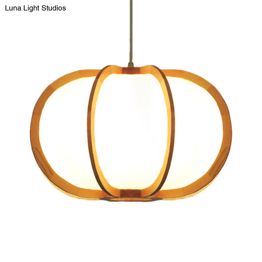 Beige Wood Pendant Lighting: Traditional Round Hanging Lamp For Restaurants - 1 Bulb Kit