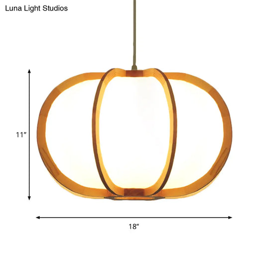 Beige Wood Pendant Lighting: Traditional Round Hanging Lamp For Restaurants - 1 Bulb Kit