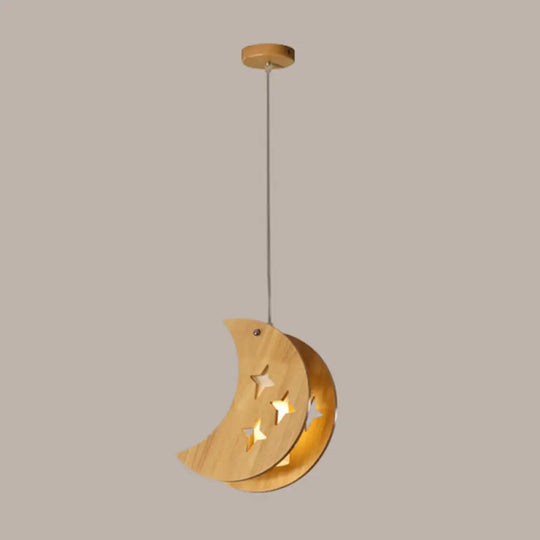 Beige Wooden Pendant Lamp: Nordic Suspended Lighting For Dining Room 1 / Wood Moon