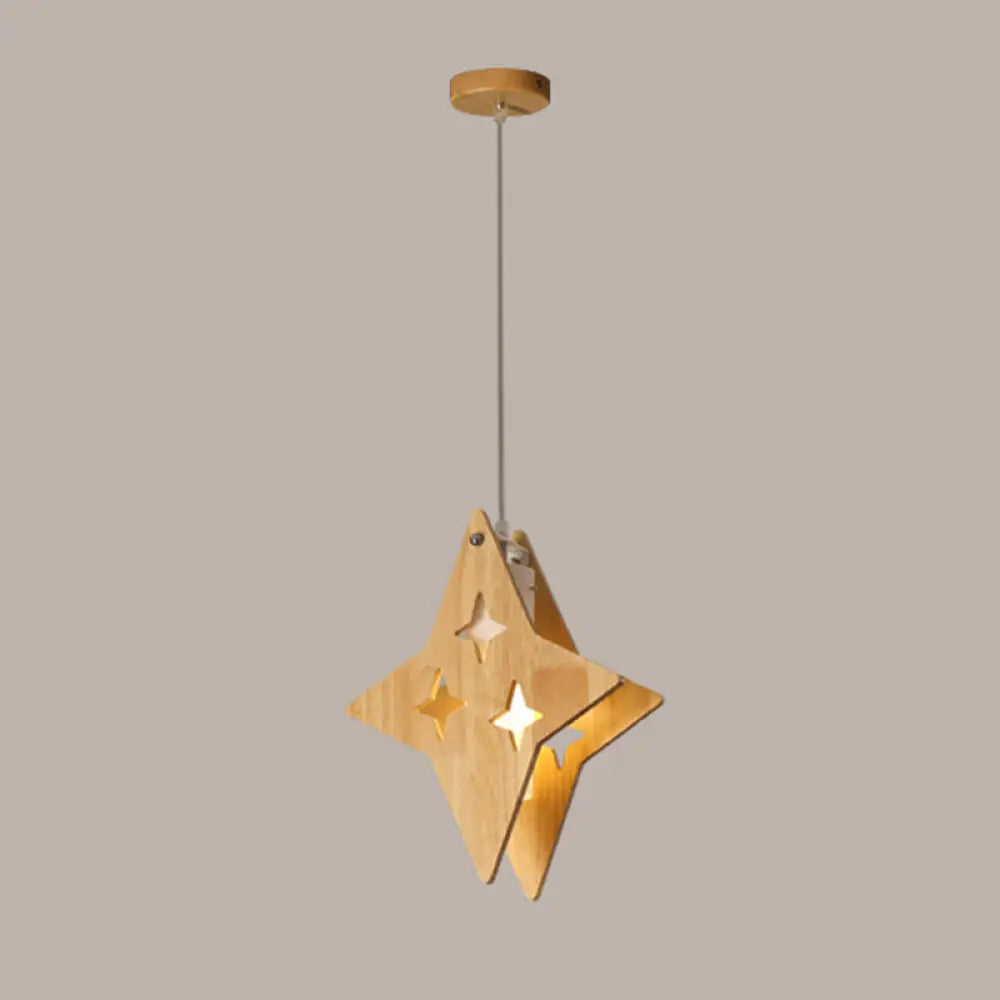 Beige Wooden Pendant Lamp: Nordic Suspended Lighting For Dining Room 1 / Wood Star