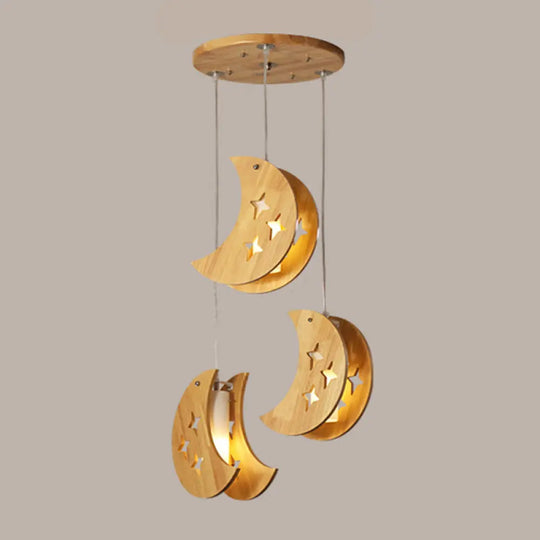 Beige Wooden Pendant Lamp: Nordic Suspended Lighting For Dining Room 3 / Wood Moon