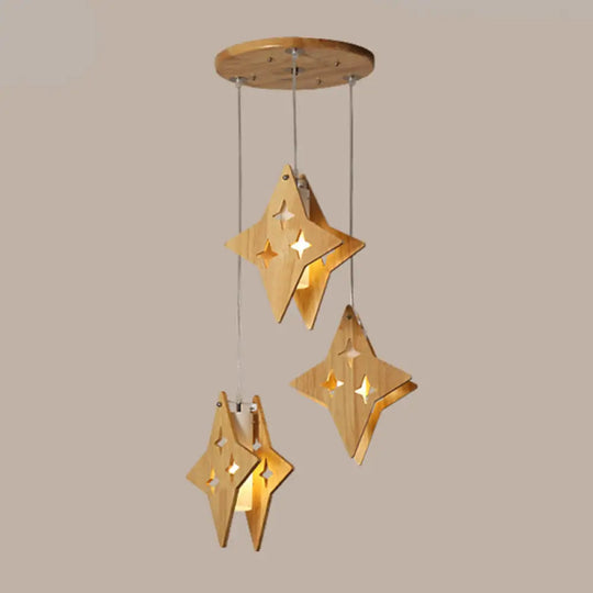 Beige Wooden Pendant Lamp: Nordic Suspended Lighting For Dining Room 3 / Wood Star