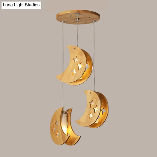 Nordic Beige Wooden Pendant Lamp Elegant Suspended Fixture For Dining Room 3 / Wood Moon