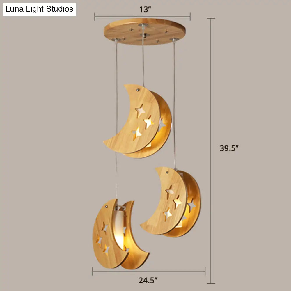 Nordic Beige Wooden Pendant Lamp Elegant Suspended Fixture For Dining Room