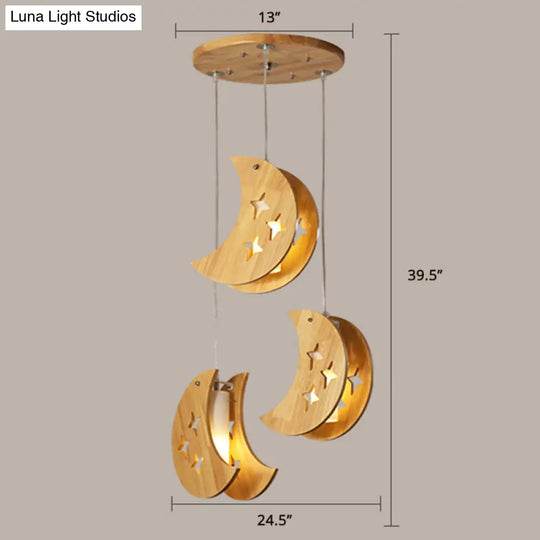 Nordic Beige Wooden Pendant Lamp Elegant Suspended Fixture For Dining Room