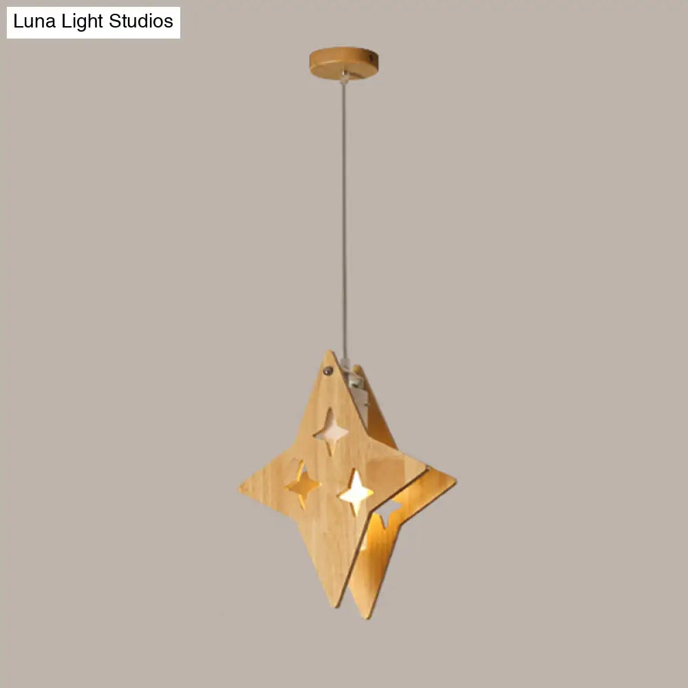 Nordic Beige Wooden Pendant Lamp Elegant Suspended Fixture For Dining Room 1 / Wood Star