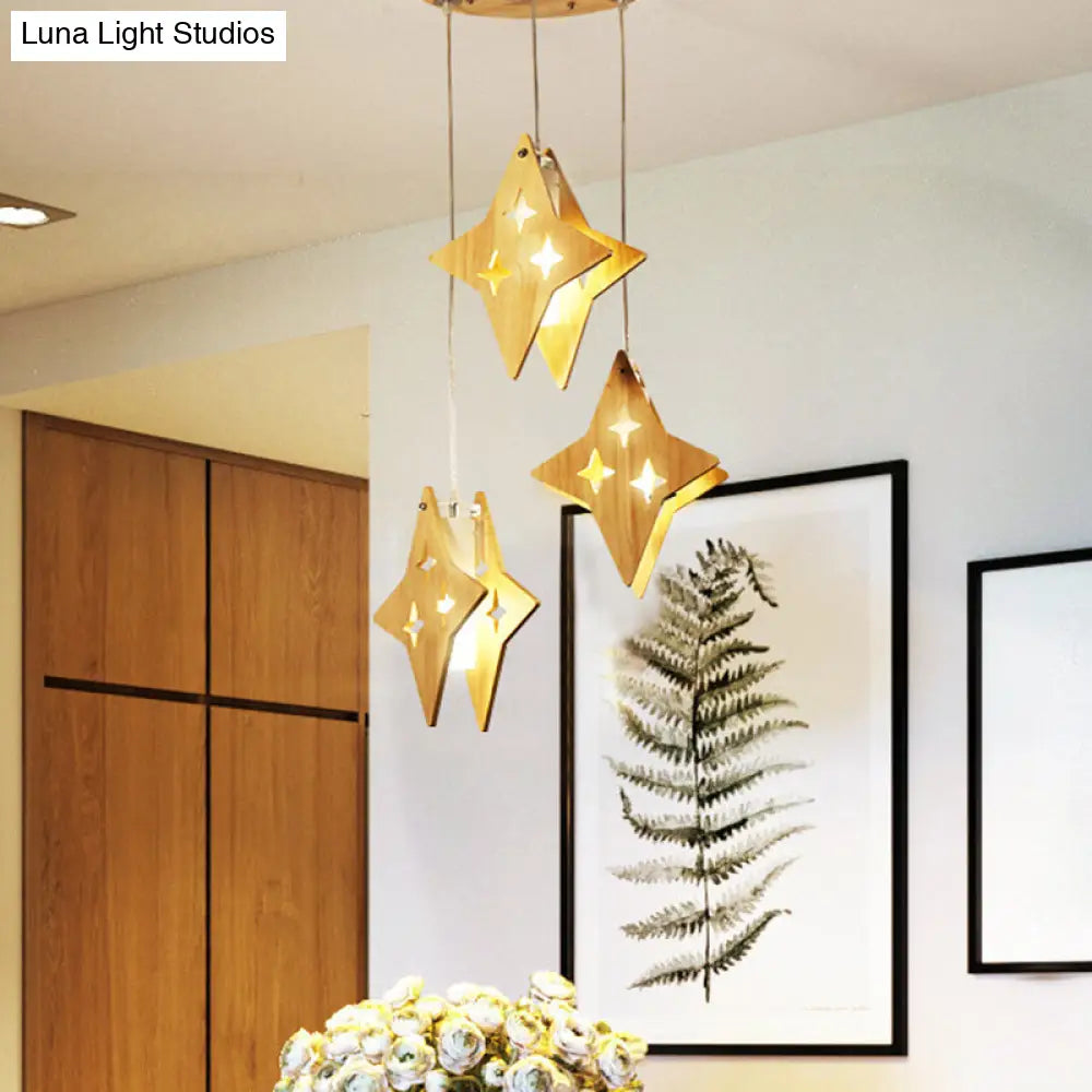 Nordic Beige Wooden Pendant Lamp Elegant Suspended Fixture For Dining Room