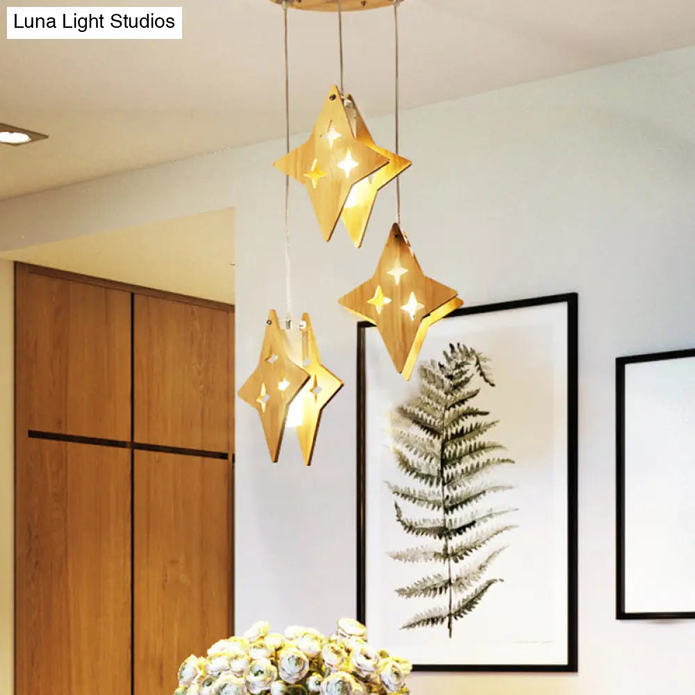 Beige Wooden Pendant Lamp: Nordic Suspended Lighting For Dining Room