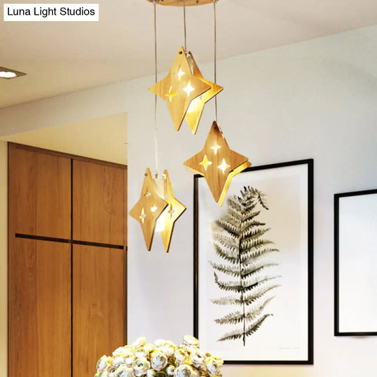 Beige Wooden Pendant Lamp: Nordic Suspended Lighting For Dining Room