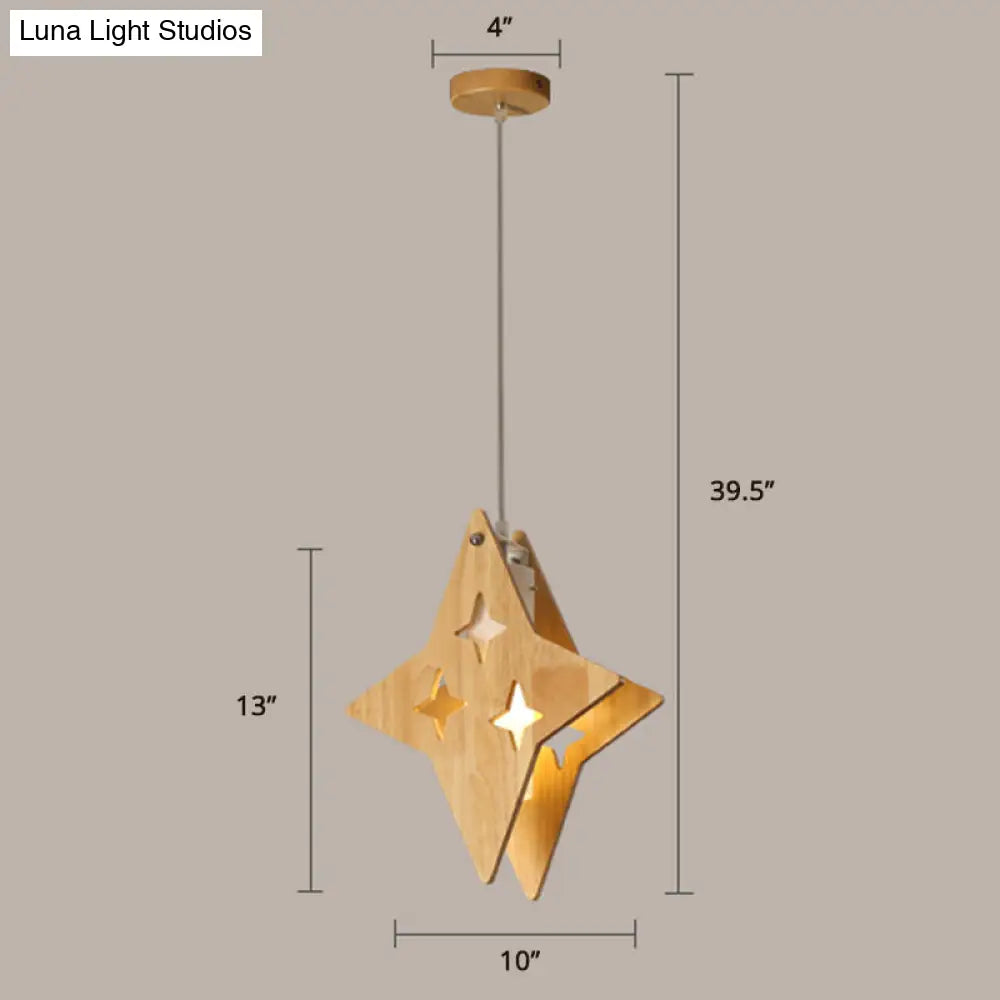 Nordic Beige Wooden Pendant Lamp Elegant Suspended Fixture For Dining Room