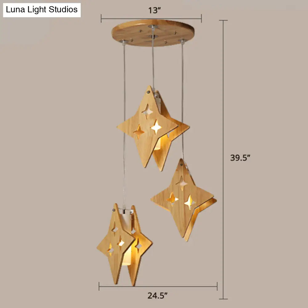 Nordic Beige Wooden Pendant Lamp Elegant Suspended Fixture For Dining Room