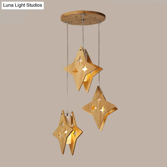 Nordic Beige Wooden Pendant Lamp Elegant Suspended Fixture For Dining Room 3 / Wood Star