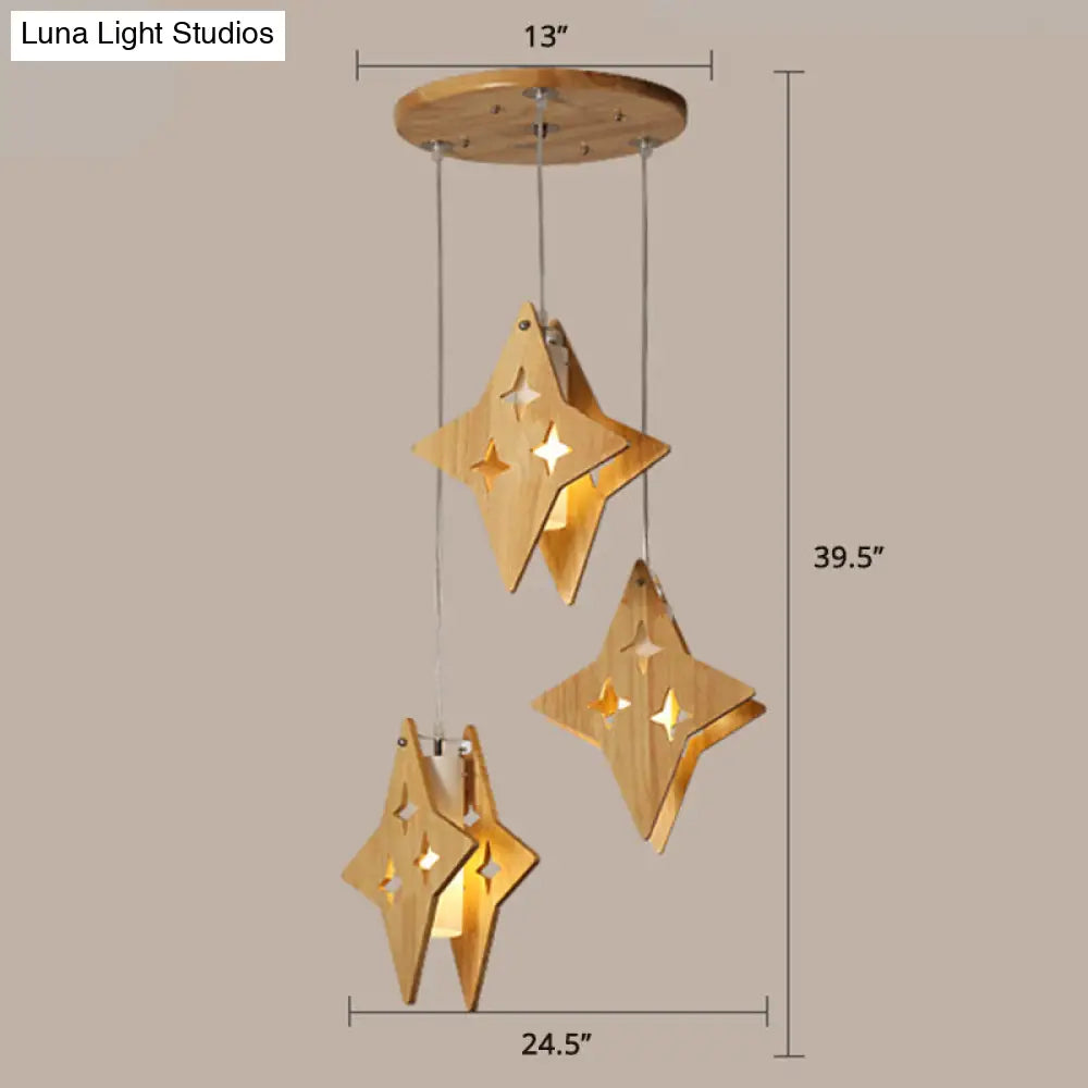 Beige Wooden Pendant Lamp: Nordic Suspended Lighting For Dining Room