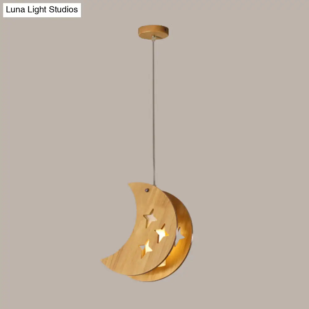 Nordic Beige Wooden Pendant Lamp Elegant Suspended Fixture For Dining Room 1 / Wood Moon