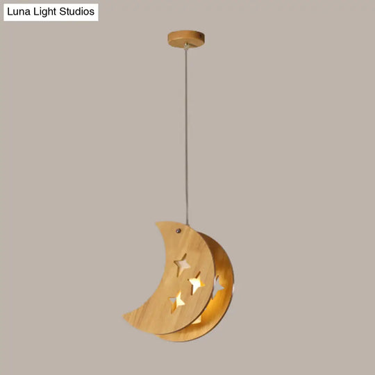 Nordic Beige Wooden Pendant Lamp Elegant Suspended Fixture For Dining Room 1 / Wood Moon