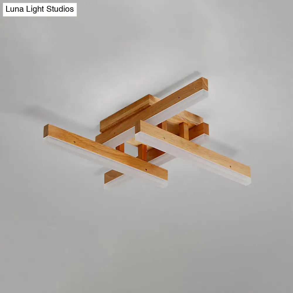 Beige Wooden Rectangular Semi Flush Mount Light Modern Led Ceiling Fixture For Contemporary Living