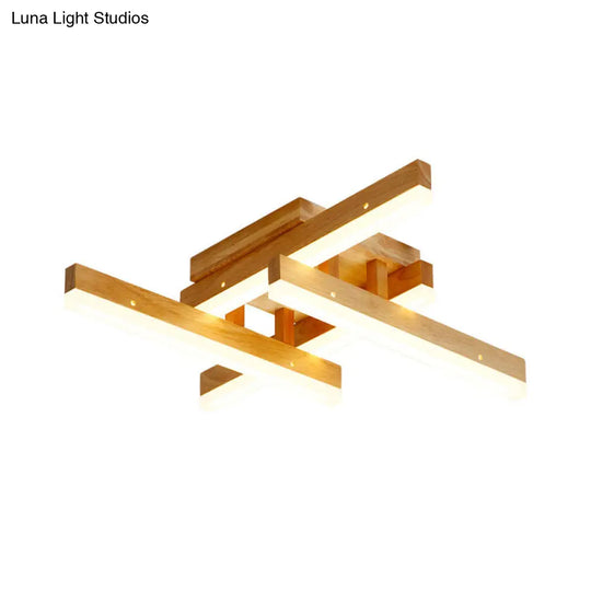 Beige Wooden Rectangular Semi Flush Mount Light Modern Led Ceiling Fixture For Contemporary Living