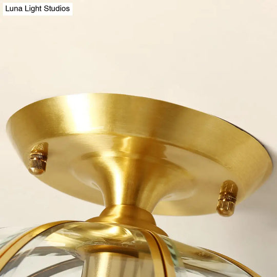 Bell/Bowl Corridor Flush Mount Light - 6.5’/7’ Clear Glass 1 Bulb Brass Finish