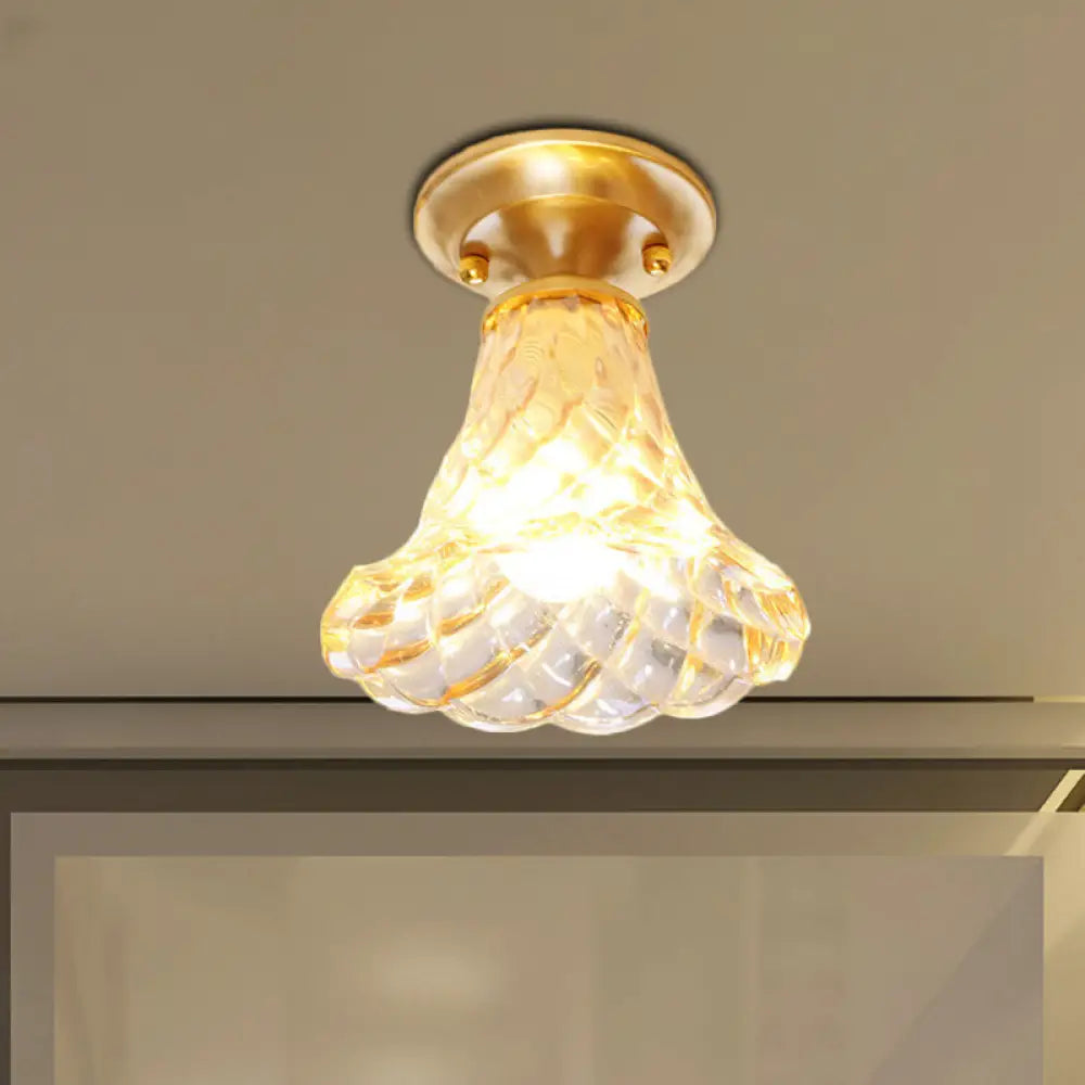 Bell/Bowl Corridor Flush Mount Light - 6.5’/7’ Clear Glass 1 Bulb Brass Finish / 6.5’
