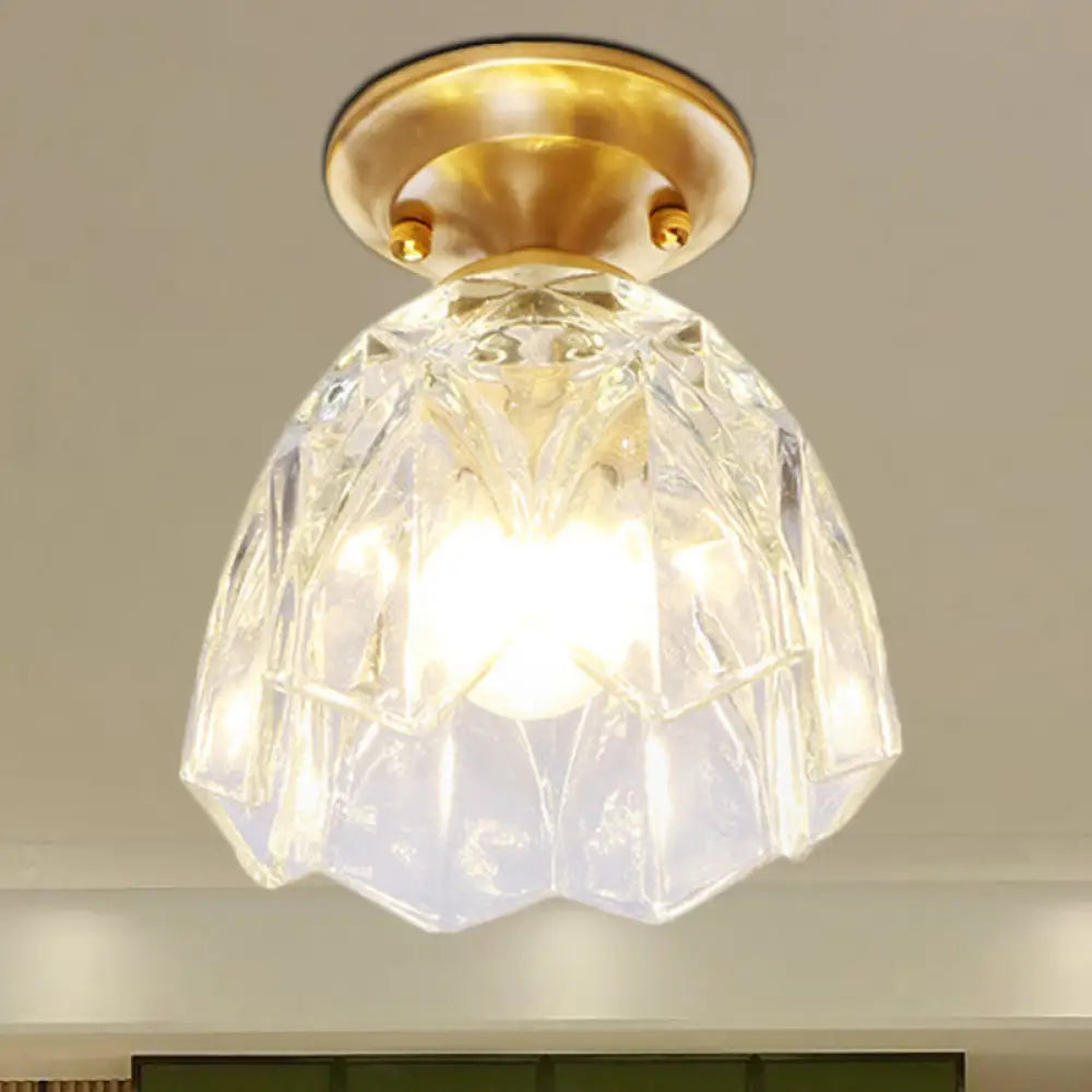 Bell/Bowl Corridor Flush Mount Light - 6.5’/7’ Clear Glass 1 Bulb Brass Finish / 7’