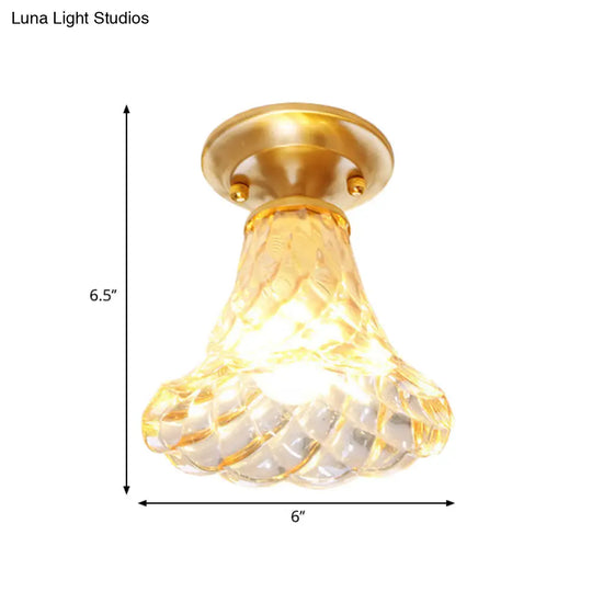 Bell/Bowl Corridor Flush Mount Light - 6.5’/7’ Clear Glass 1 Bulb Brass Finish