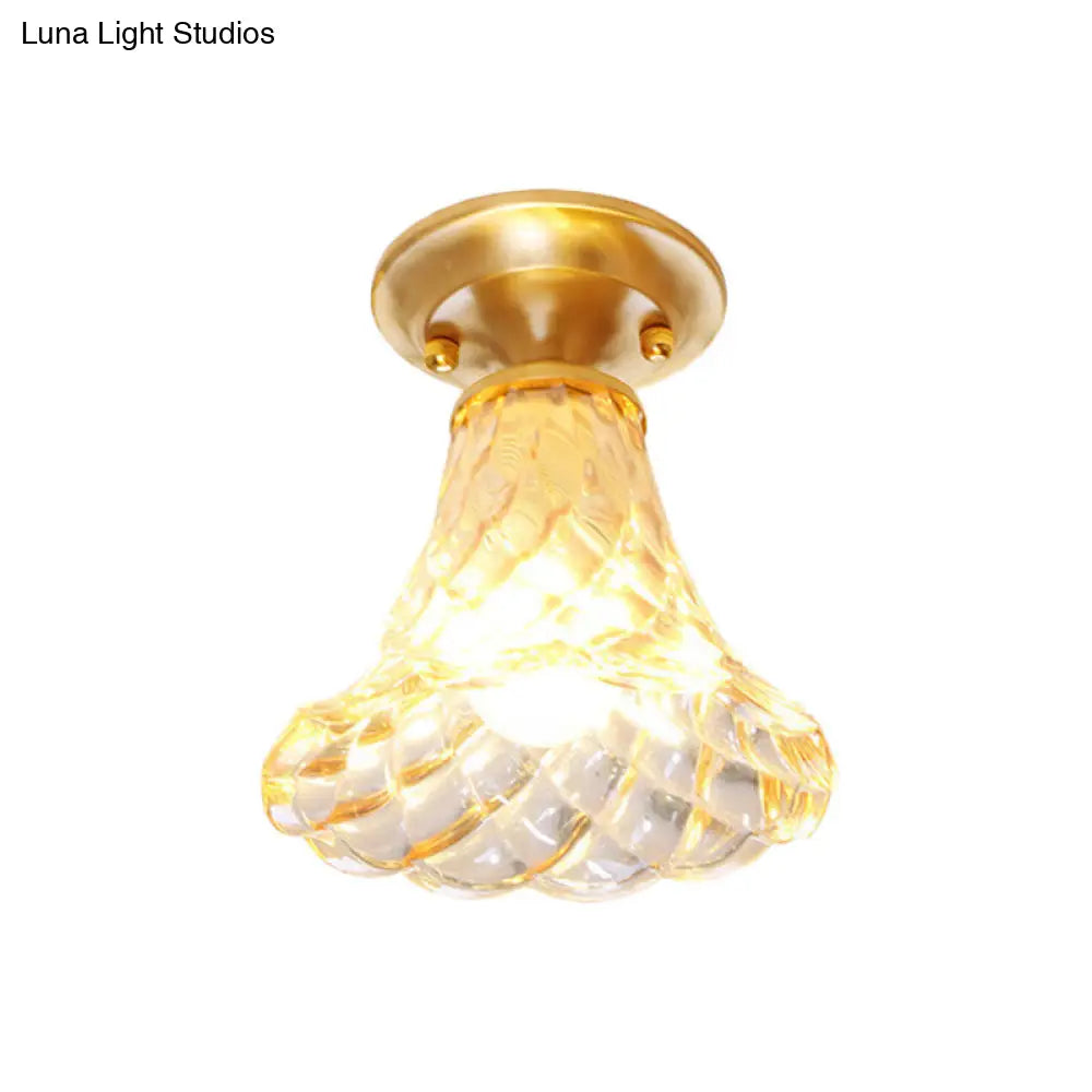 Bell/Bowl Corridor Flush Mount Light - 6.5/7 Clear Glass 1 Bulb Brass Finish
