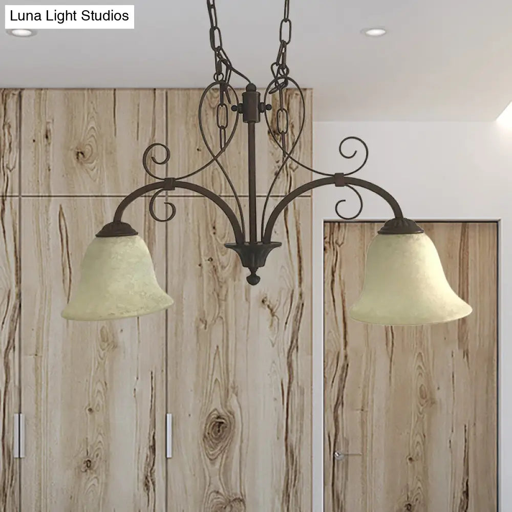 Bell Island Pendant Light With White Glass & 2 Bulbs For Dining Room Ceiling