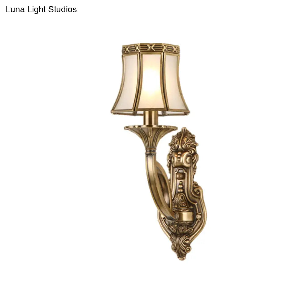 Bell Metal Wall Sconce Traditional 1-Bulb Brass Bathroom Mounted Light Fixture