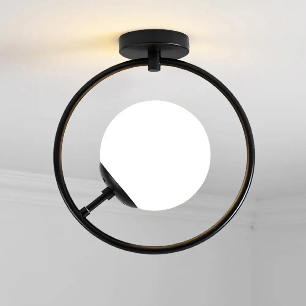 Bell & Ring Corridor Ceiling Light Glass Mini Semi Flush Mount Black
