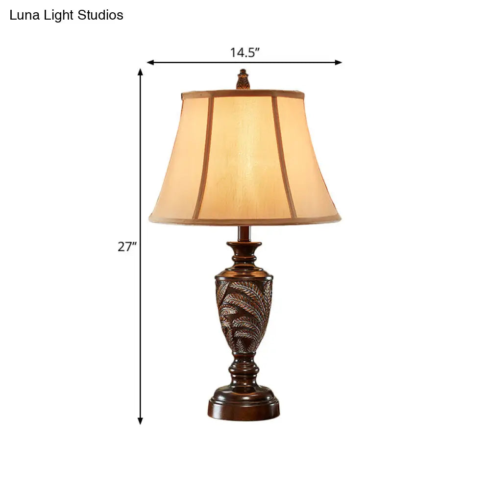 Bell Shaped Bronze Table Lamp With Resin Base - Traditional Desk Light 1-Light Design