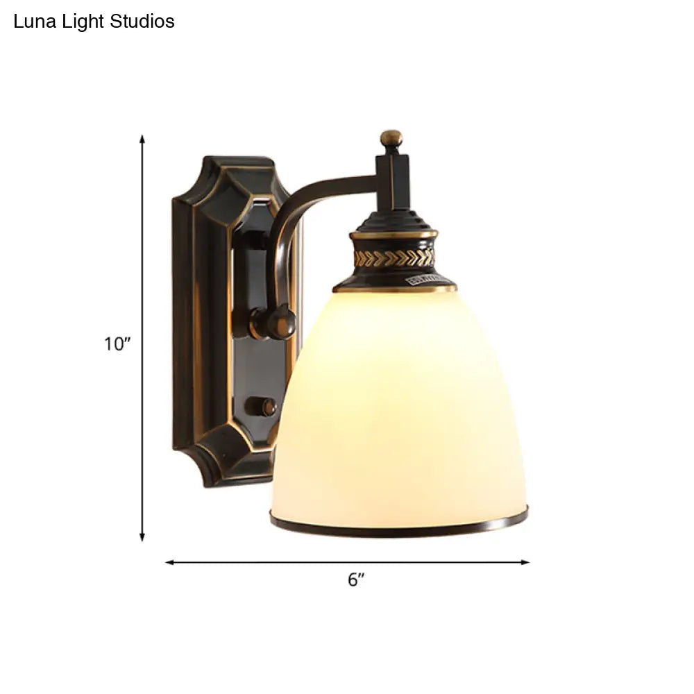 Bell-Shaped Opal Glass Sconce Lamp: Traditional Black And Gold Wall Lighting For Living Room