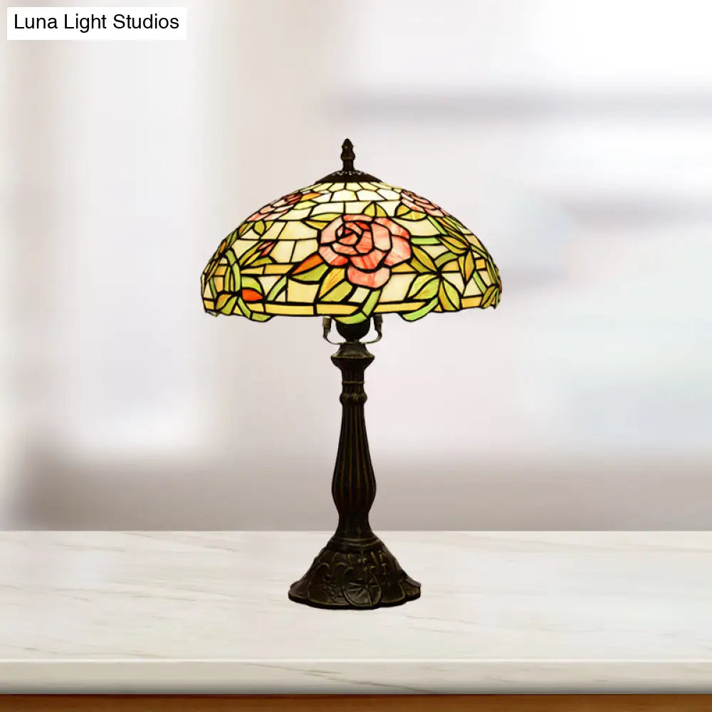 Bella - Tiffany Stained Glass Night Stand Lamp: Rose Pattern Table Lighting