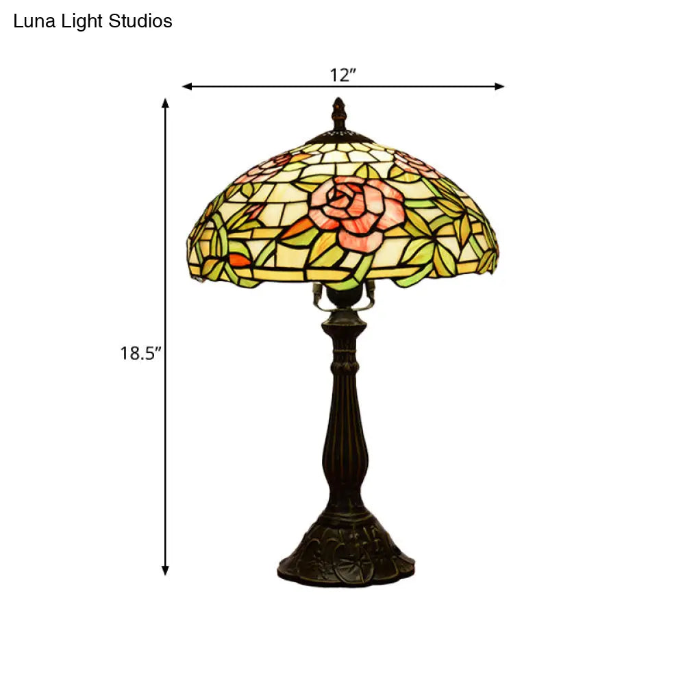 Bella - Tiffany Stained Glass Night Stand Lamp: Rose Pattern Table Lighting