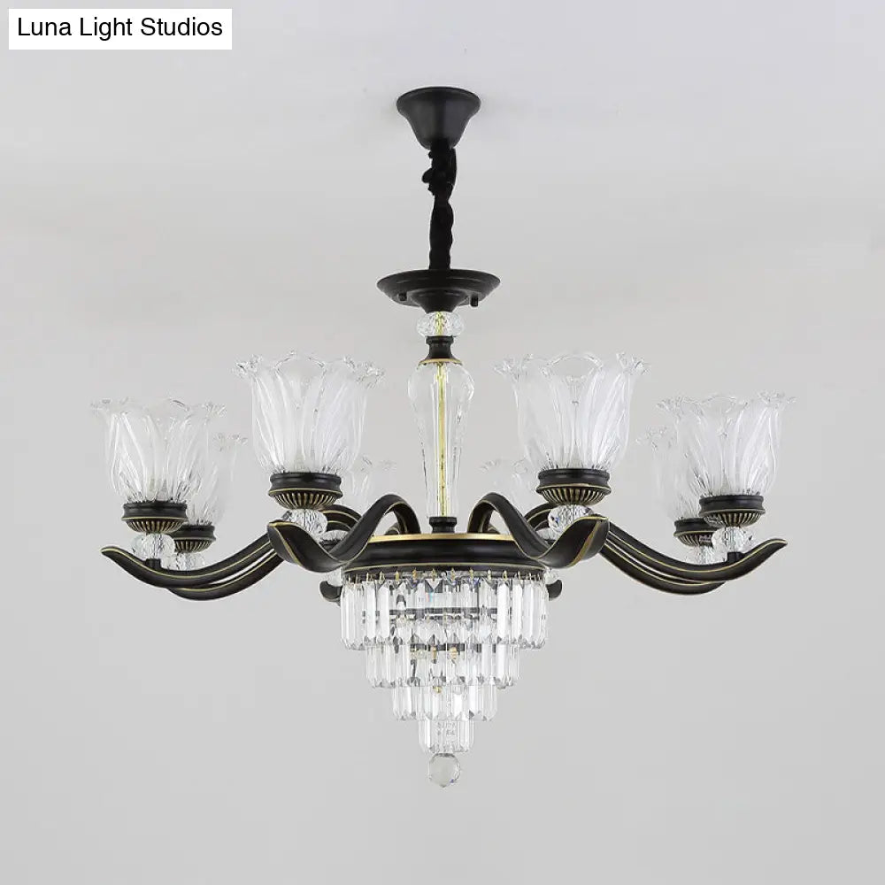 Bellflower Vintage Crystal Dining Room Pendant Chandelier - 6/8-Light Black Hanging Light Fixture