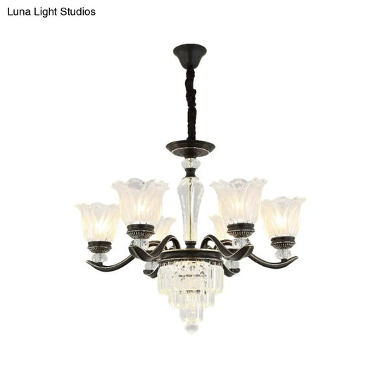 Bellflower Vintage Crystal Dining Room Pendant Chandelier - 6/8-Light Black Hanging Light Fixture