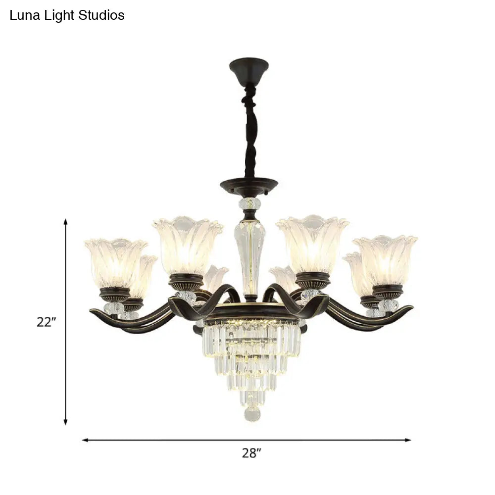 Bellflower Vintage Crystal Dining Room Pendant Chandelier - 6/8-Light Black Hanging Light Fixture