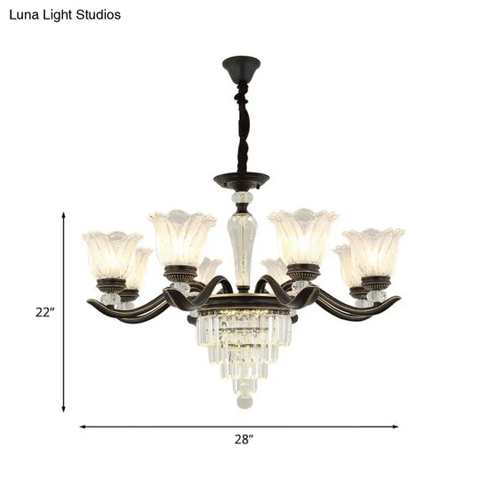 Bellflower Vintage Crystal Dining Room Pendant Chandelier - 6/8-Light Black Hanging Light Fixture