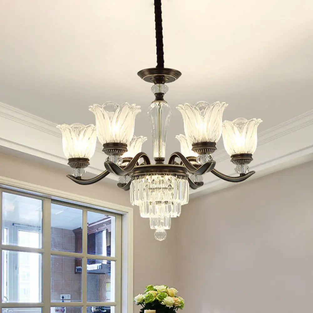 Bellflower Vintage Crystal Dining Room Pendant Chandelier - 6/8-Light Black Hanging Light Fixture 6