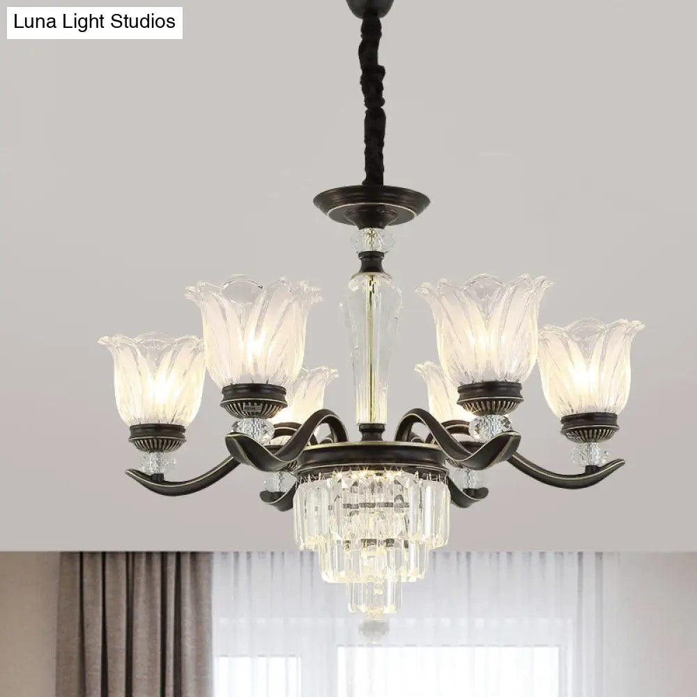 Bellflower Vintage Crystal Dining Room Pendant Chandelier - 6/8-Light Black Hanging Light Fixture