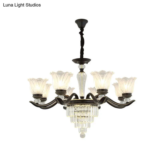 Bellflower Vintage Crystal Dining Room Pendant Chandelier - 6/8-Light Black Hanging Light Fixture