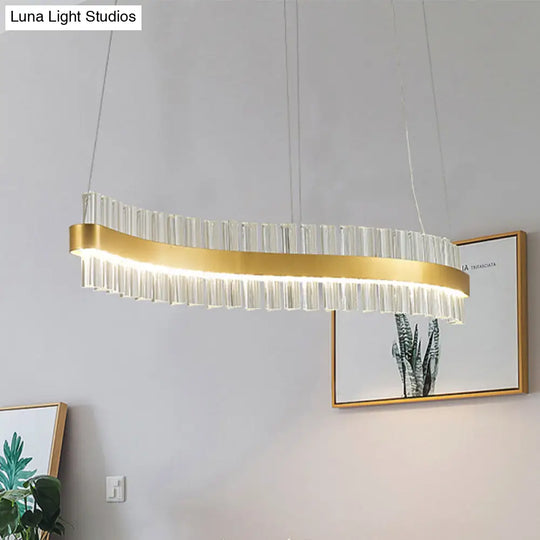 Bend Ceiling Chandelier - Modernist Crystal 35.5/47 Wide Led Pendant Light For Dining Room In Gold