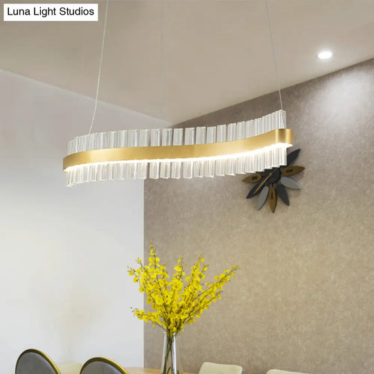 Bend Ceiling Chandelier - Modernist Crystal 35.5/47 Wide Led Pendant Light For Dining Room In Gold