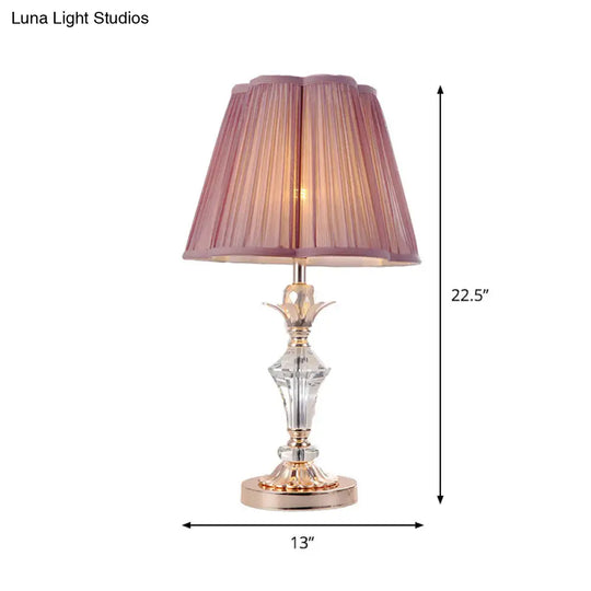 Classic Pink Crystal Bedroom Desk Lamp With Scalloped Shade