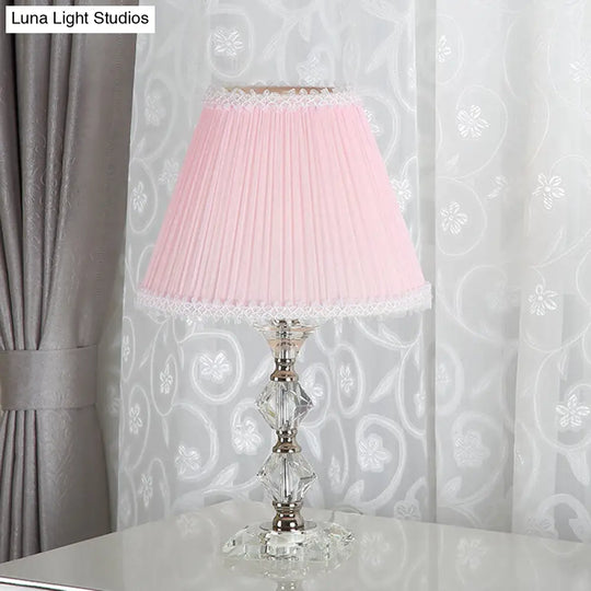 Classic Pink Crystal Bedroom Desk Lamp With Scalloped Shade / B