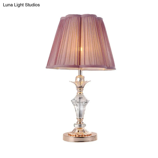 Classic Pink Crystal Bedroom Desk Lamp With Scalloped Shade