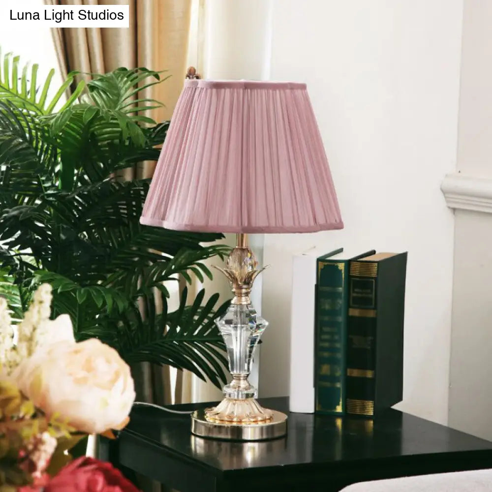 Classic Pink Crystal Bedroom Desk Lamp With Scalloped Shade / A