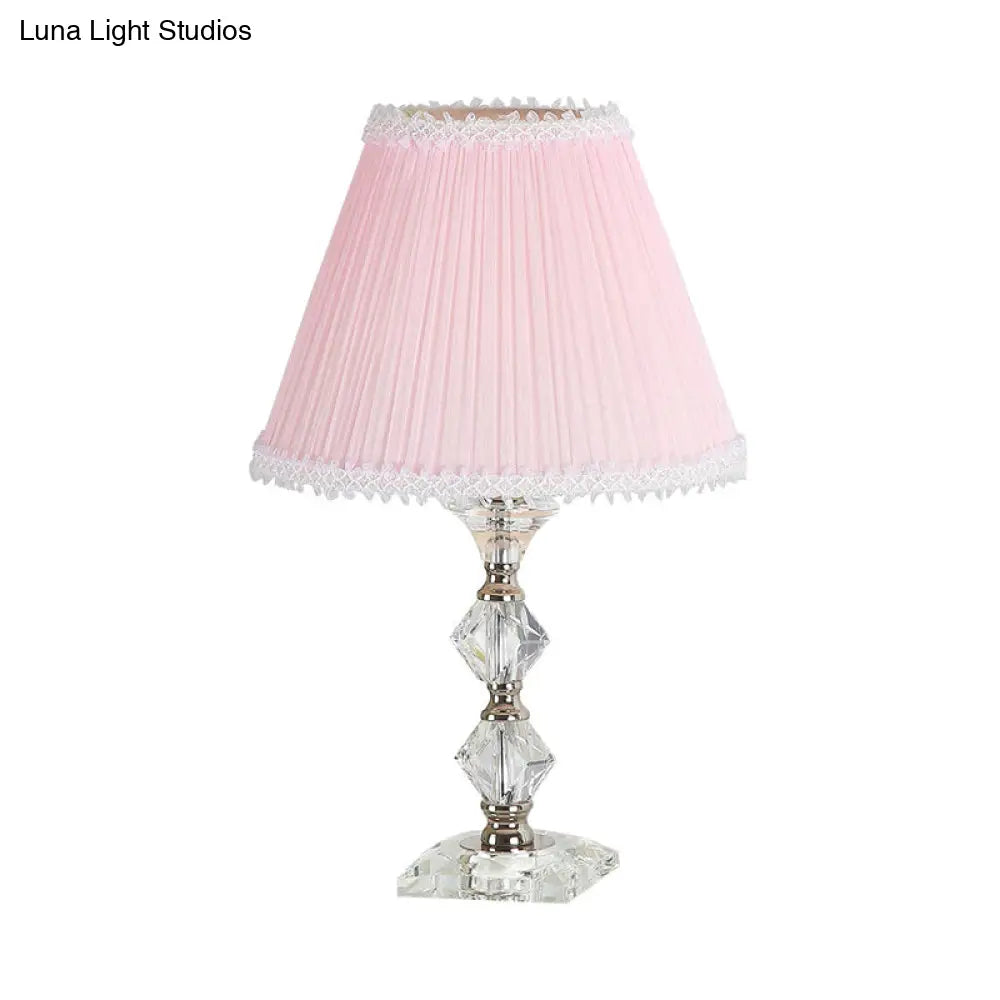 Classic Pink Crystal Bedroom Desk Lamp With Scalloped Shade