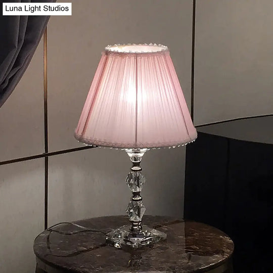 Classic Pink Crystal Bedroom Desk Lamp With Scalloped Shade