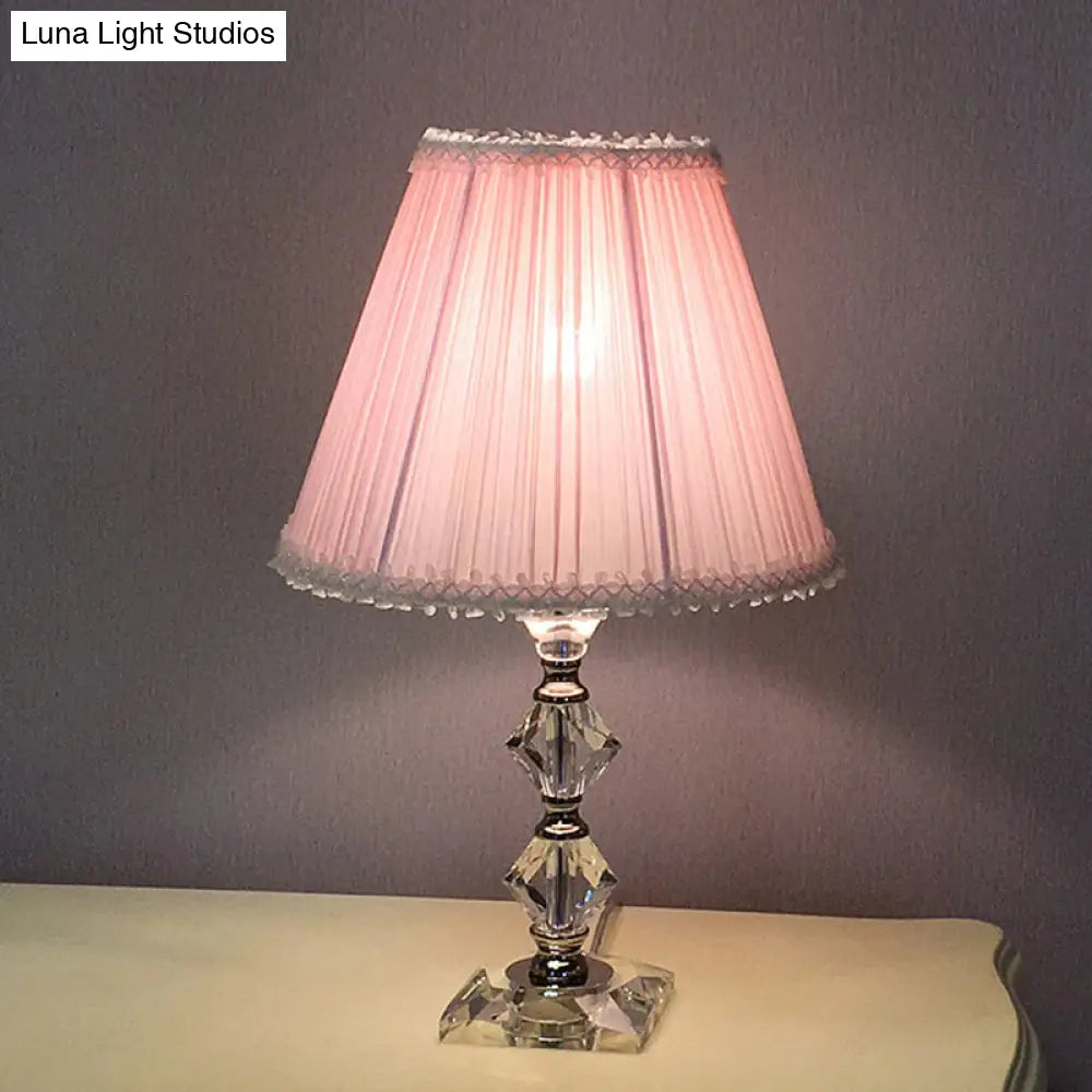 Classic Pink Crystal Bedroom Desk Lamp With Scalloped Shade