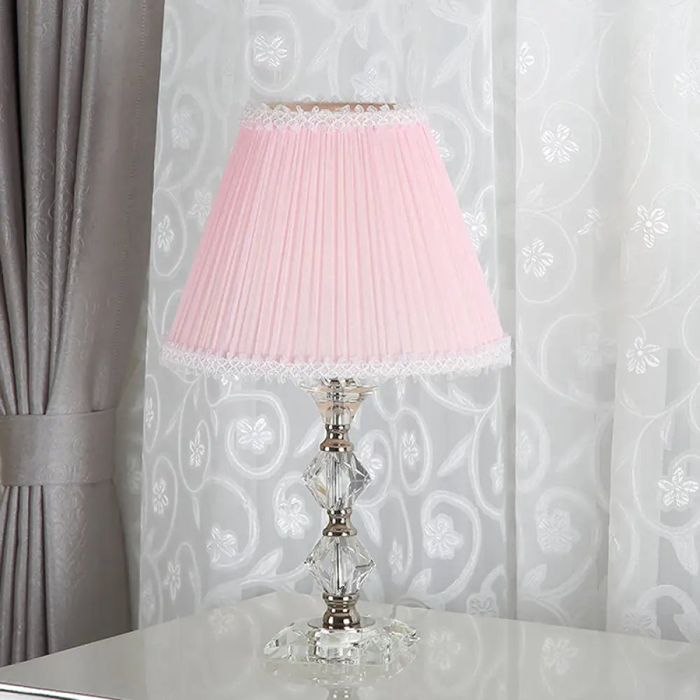 Benetnasch - 1-Head Pink Crystal Bedroom Desk Lamp With Scalloped Shade / B